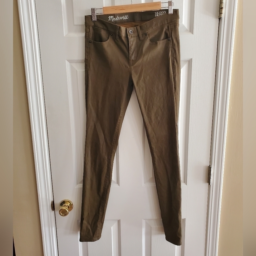 Madewell 28 x 32 Skinny Skinny Pants Coated Drab Olive Green BLOGGER FAV - Picture 3 of 9